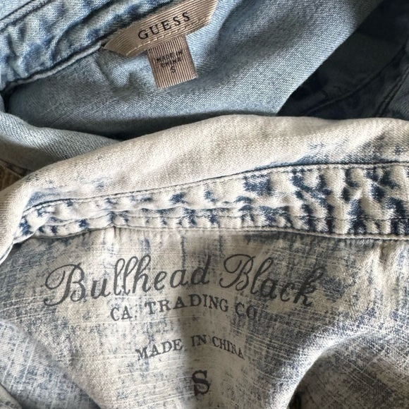 Bullhead Black Denim chambray shirts Guess button front snap cotton small - Picture 2 of 11